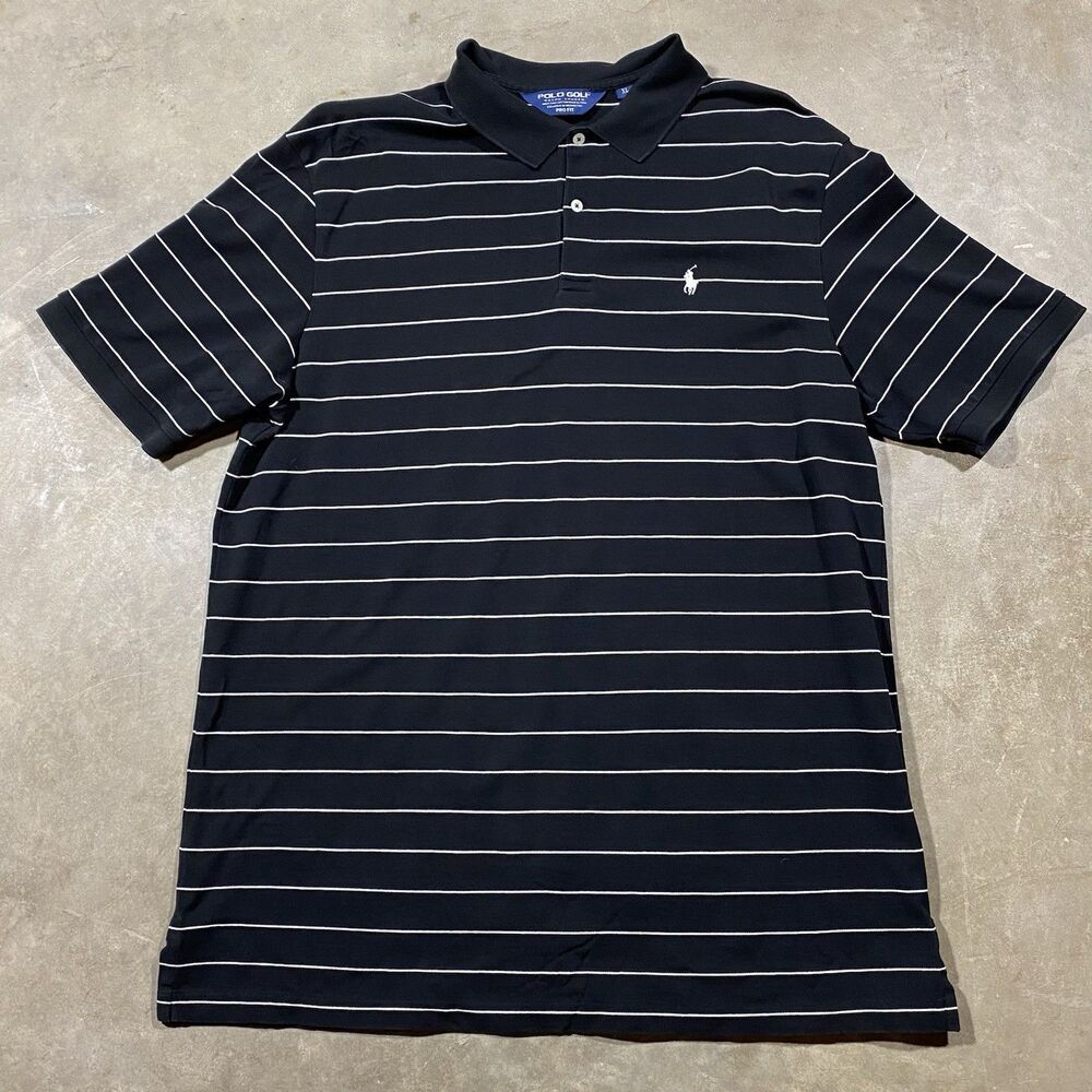 Polo Golf Ralph Lauren Black White Stripe Polo Shirt XL Pro Fit Pima Cotton